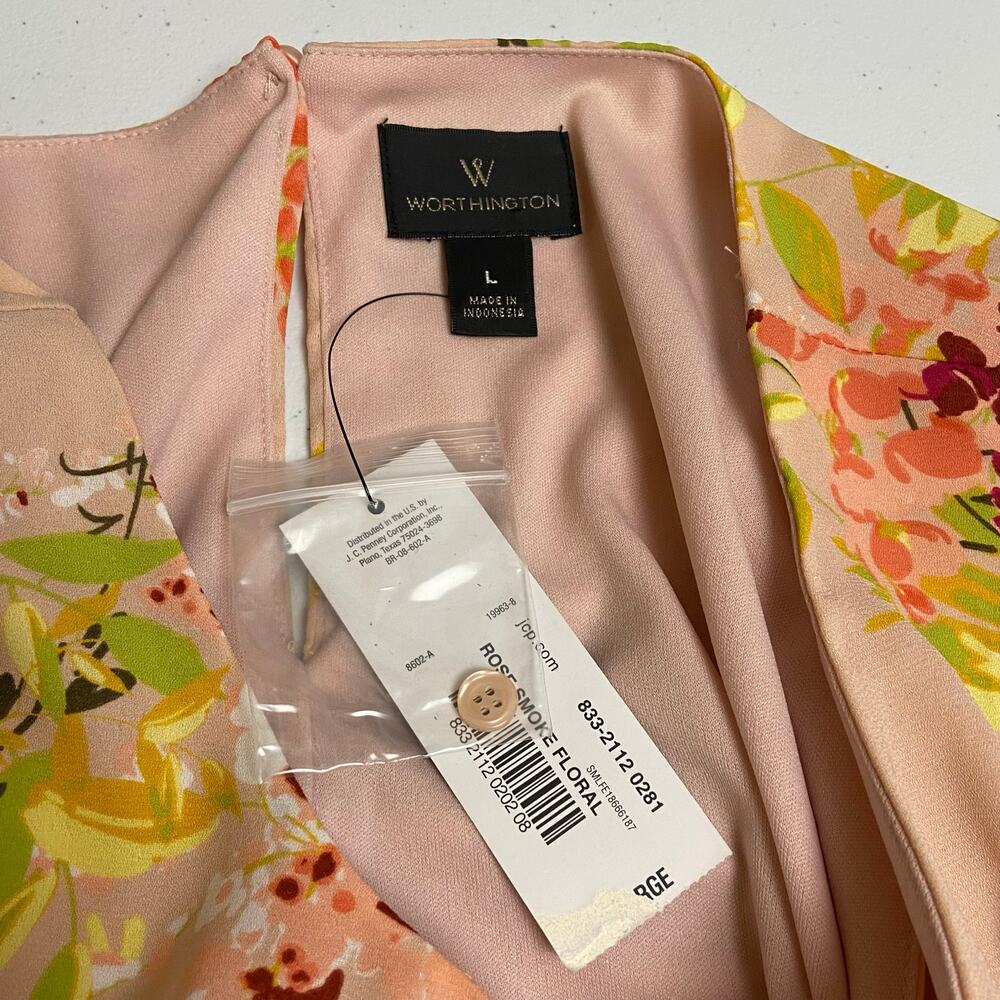 Worthington Women's Georgette Sleeveless Top Rose Smoke Floral Size Large NEW - Picture 14 of 15